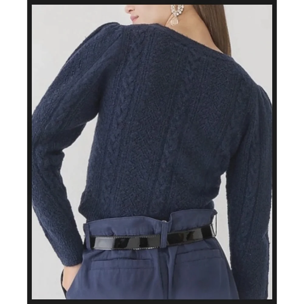 J. Crew Pointelle Cableknit Sweater Wool Alpaca Blend Navy Blue Size Medium